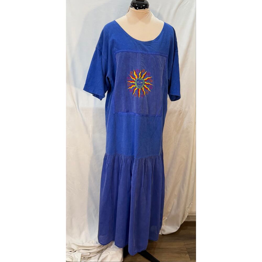 Vintage Johnny Was Zodiac Sun Embroidered Maxi Dress | 12 Signs | Blue Size L